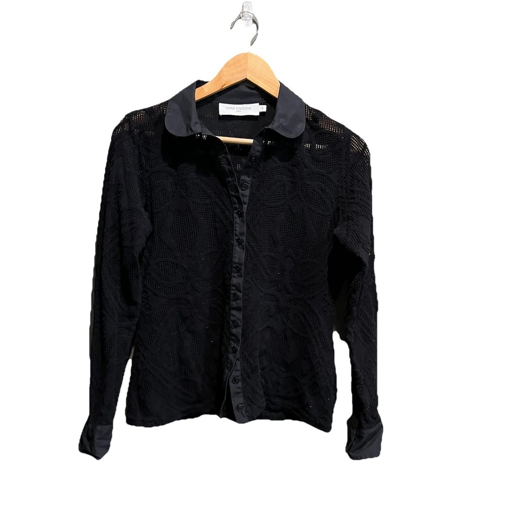 Anne Fontaine Black Lace See Through Button Up Women's Top Size 42